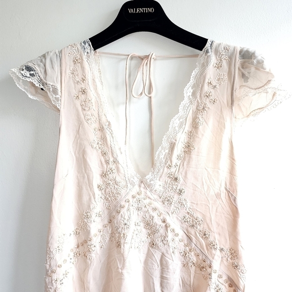New Zara Limited Edition Embroidered Beaded Lace Blush Slip Mini Dress NWT Large - Picture 9 of 16